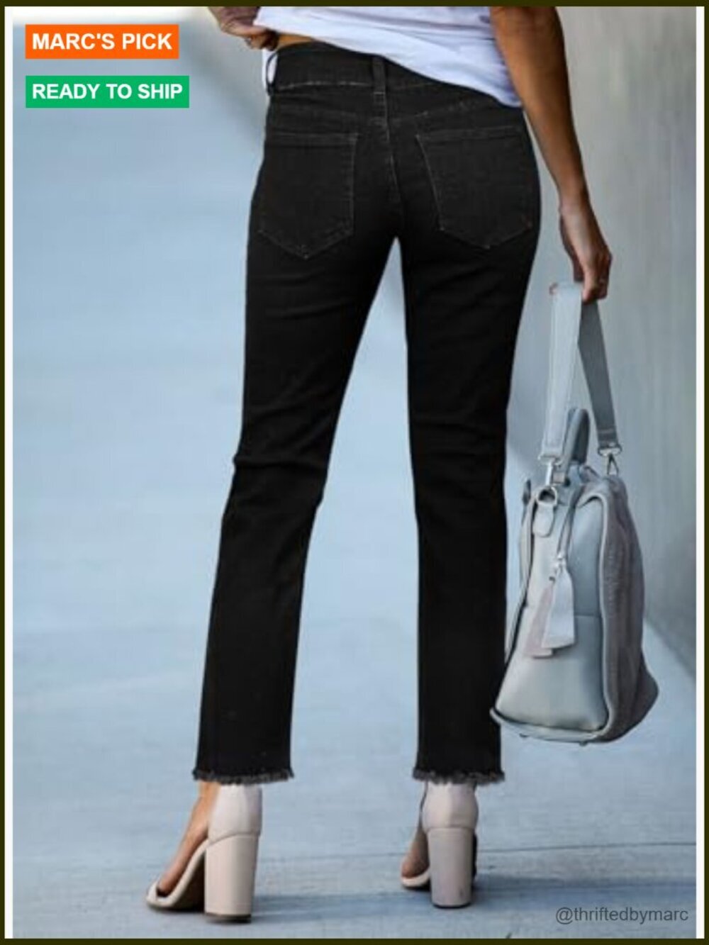 High Waisted Straight Leg Jeans with Raw Hem - Picture 2 of 5